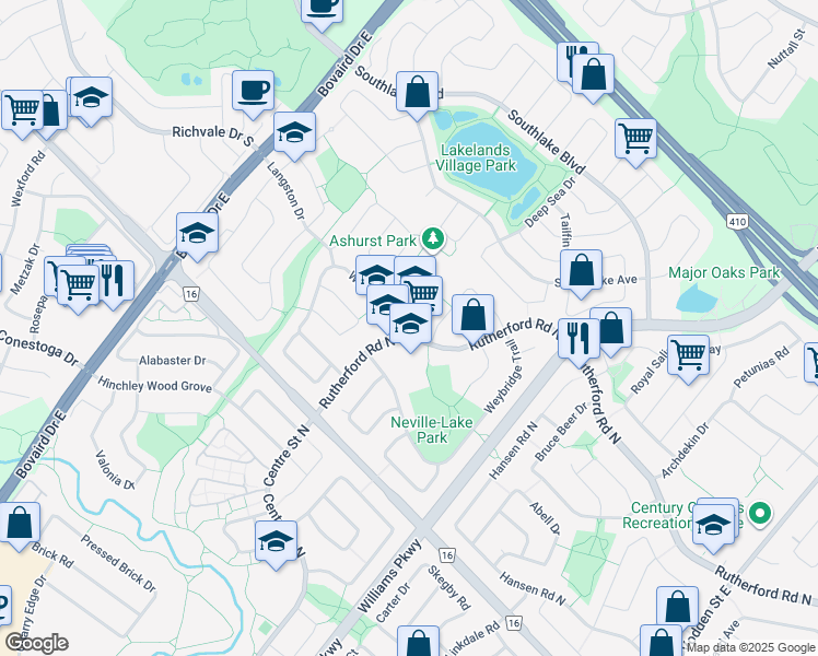 map of restaurants, bars, coffee shops, grocery stores, and more near in Brampton