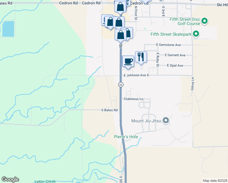map of restaurants, bars, coffee shops, grocery stores, and more near 552 Idaho 33 Scenic in Driggs