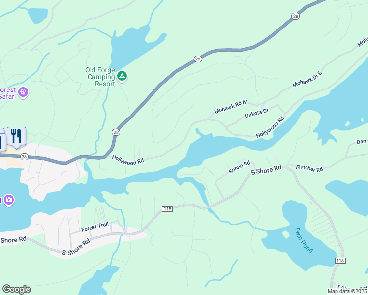 map of restaurants, bars, coffee shops, grocery stores, and more near 200 Hollywood Road in Old Forge
