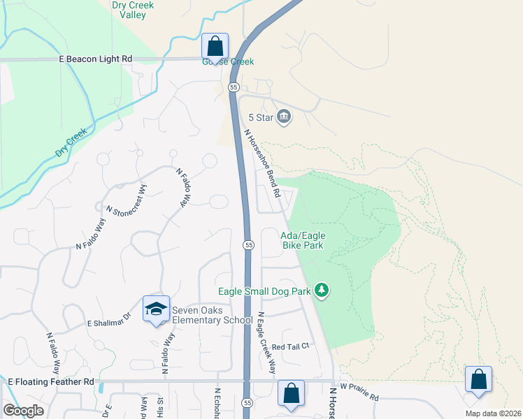 map of restaurants, bars, coffee shops, grocery stores, and more near 2106 North Eagle Creek Lane in Eagle