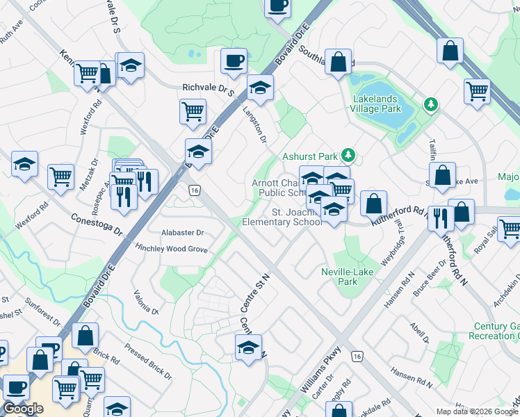 map of restaurants, bars, coffee shops, grocery stores, and more near 32 Winterfold Drive in Brampton