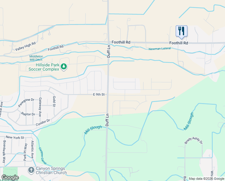 map of restaurants, bars, coffee shops, grocery stores, and more near Duff Lane in Middleton