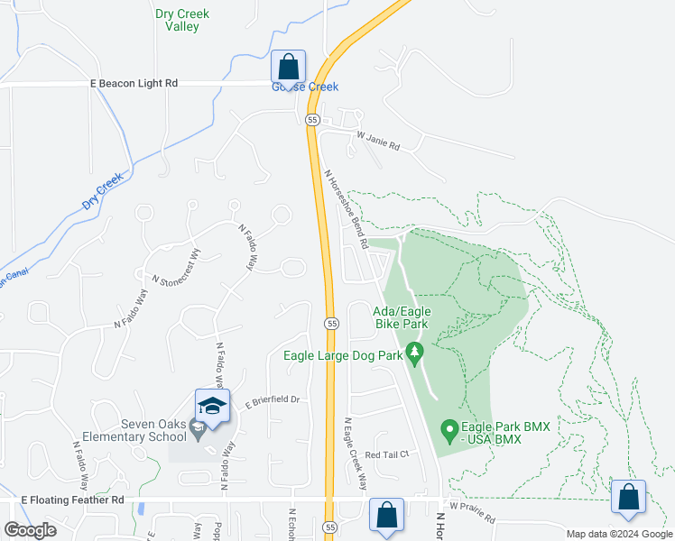 map of restaurants, bars, coffee shops, grocery stores, and more near 2137 North Eagle Creek Lane in Eagle