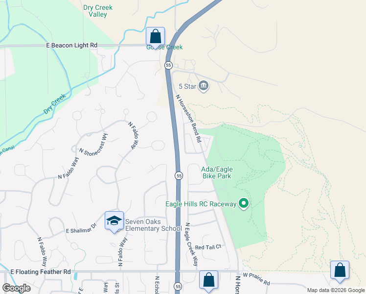 map of restaurants, bars, coffee shops, grocery stores, and more near 2151 North Eagle Creek Lane in Eagle