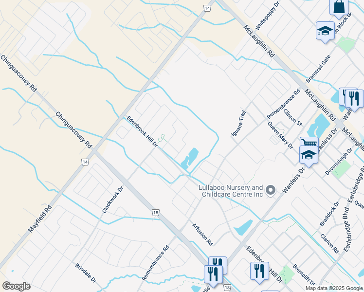map of restaurants, bars, coffee shops, grocery stores, and more near 9 Facet St in Brampton