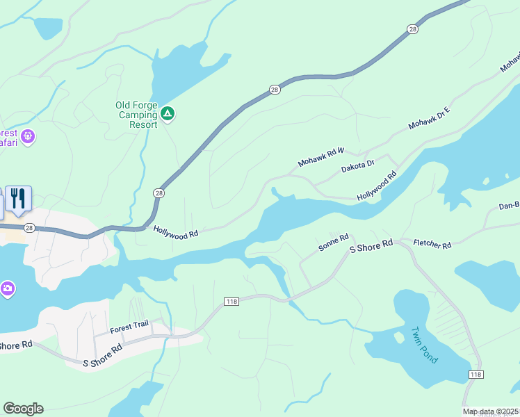 map of restaurants, bars, coffee shops, grocery stores, and more near 200 Hollywood Road in Old Forge