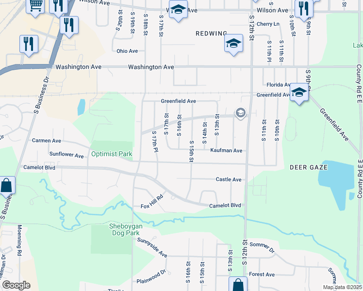 map of restaurants, bars, coffee shops, grocery stores, and more near 3829 S 16th St in Sheboygan