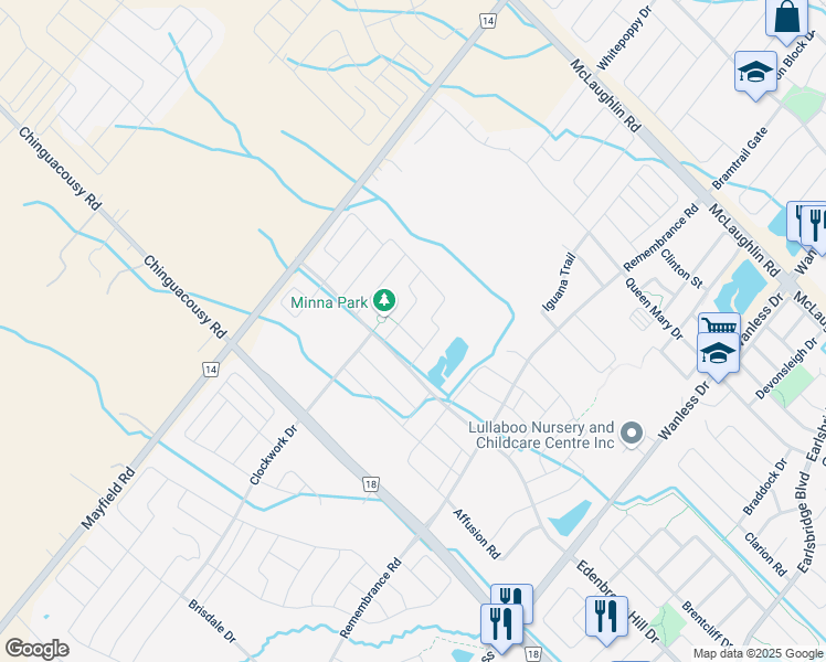 map of restaurants, bars, coffee shops, grocery stores, and more near 9 Facet St in Brampton