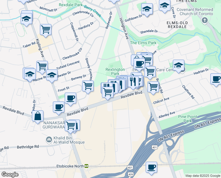 map of restaurants, bars, coffee shops, grocery stores, and more near 14 Bergamot Avenue in Toronto