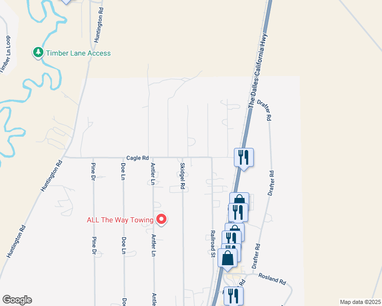 map of restaurants, bars, coffee shops, grocery stores, and more near 16992 Cagle Road in La Pine