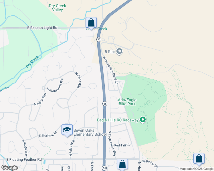 map of restaurants, bars, coffee shops, grocery stores, and more near 2151 North Eagle Creek Lane in Eagle