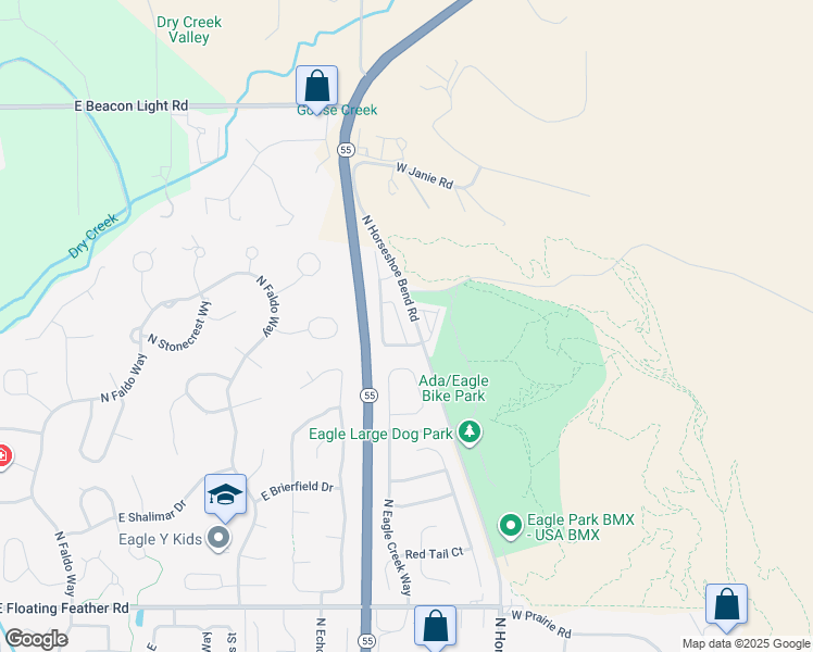 map of restaurants, bars, coffee shops, grocery stores, and more near 2136 North Trail Creek Lane in Eagle