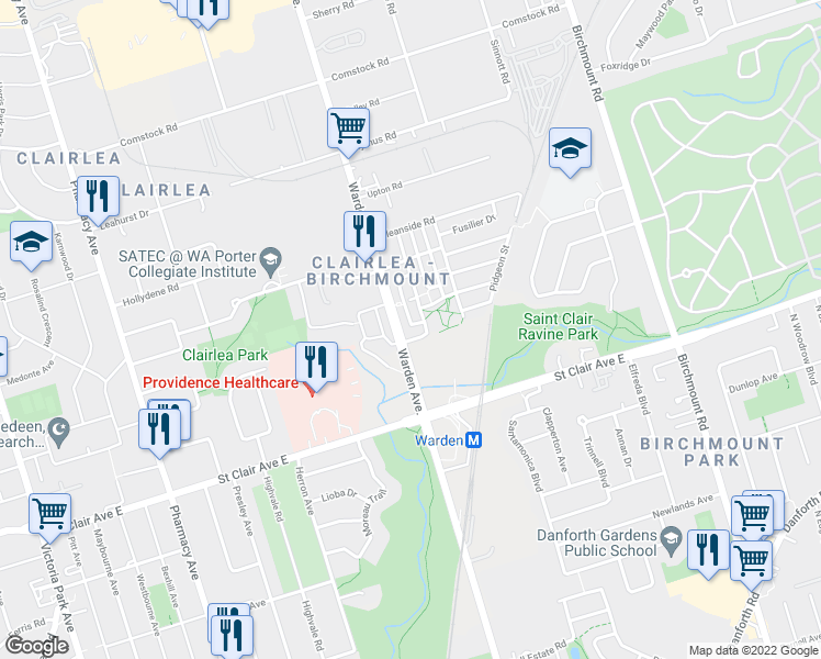 map of restaurants, bars, coffee shops, grocery stores, and more near in Toronto