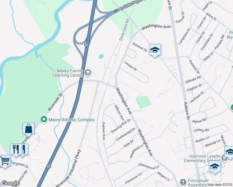 map of restaurants, bars, coffee shops, grocery stores, and more near 83 Allison Avenue in Portland