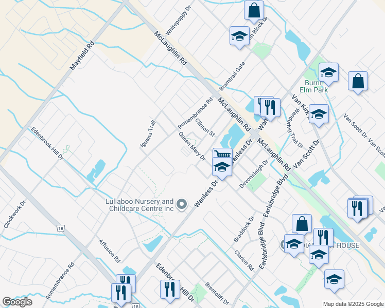 map of restaurants, bars, coffee shops, grocery stores, and more near 440 Queen Mary Drive in Brampton