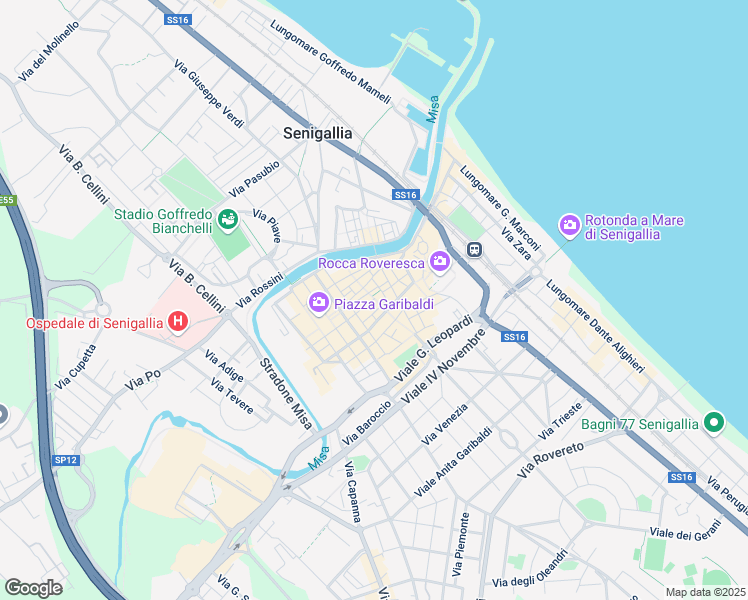 map of restaurants, bars, coffee shops, grocery stores, and more near 5 Via Commercianti in Senigallia
