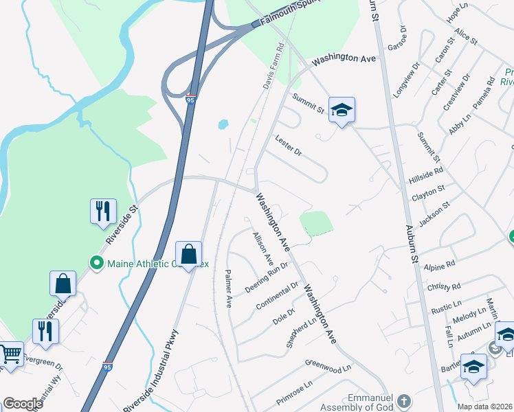 map of restaurants, bars, coffee shops, grocery stores, and more near 83 Allison Avenue in Portland