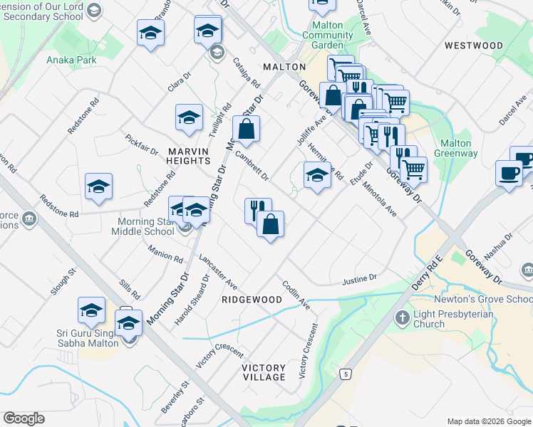 map of restaurants, bars, coffee shops, grocery stores, and more near 7258 Vernor Drive in Mississauga