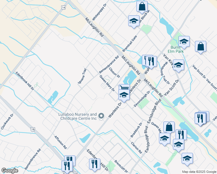 map of restaurants, bars, coffee shops, grocery stores, and more near 440 Queen Mary Drive in Brampton
