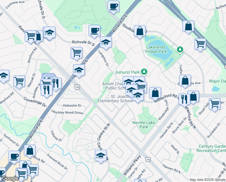map of restaurants, bars, coffee shops, grocery stores, and more near 41 Winterfold Drive in Brampton