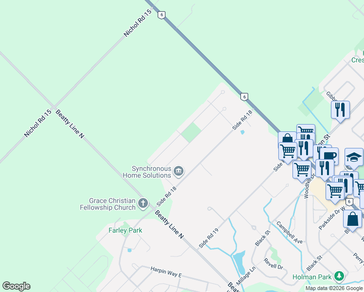 map of restaurants, bars, coffee shops, grocery stores, and more near 79 Ryan Street in Fergus
