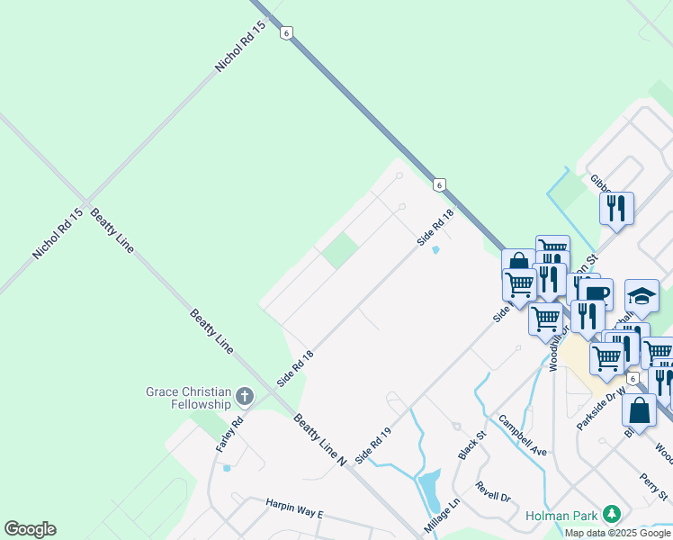 map of restaurants, bars, coffee shops, grocery stores, and more near Ryan Street in Fergus