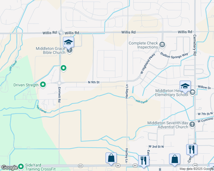 map of restaurants, bars, coffee shops, grocery stores, and more near 23587 Hartley Lane in Middleton
