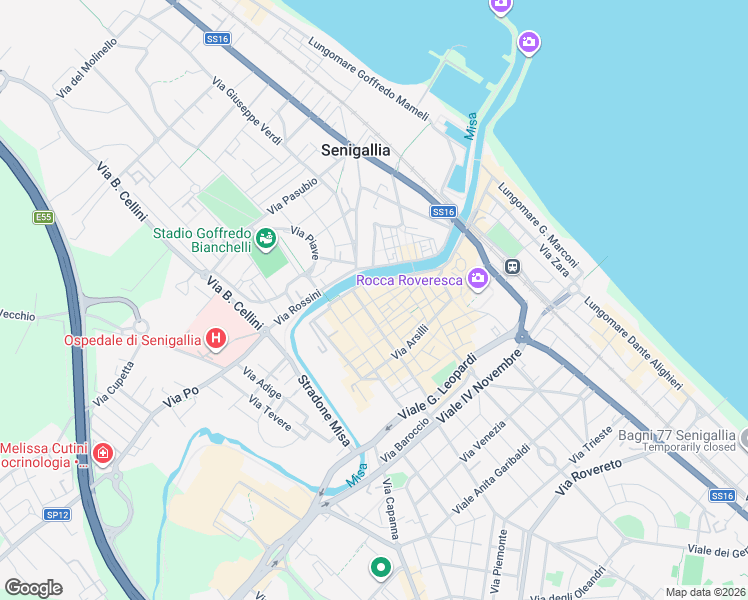 map of restaurants, bars, coffee shops, grocery stores, and more near 17 Via Maierini in Senigallia