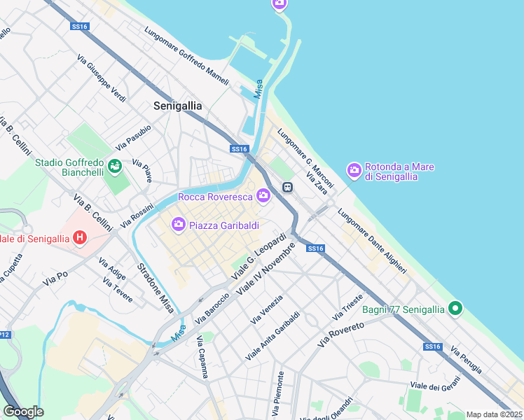 map of restaurants, bars, coffee shops, grocery stores, and more near 6 Via Chiostergi in Senigallia