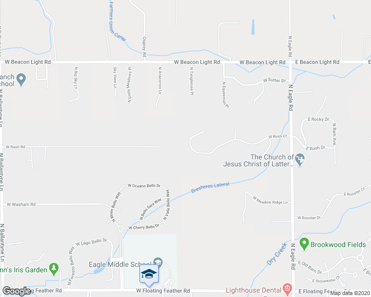 map of restaurants, bars, coffee shops, grocery stores, and more near 669 West Rush Court in Eagle
