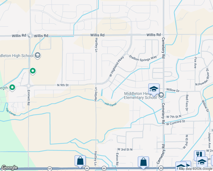 map of restaurants, bars, coffee shops, grocery stores, and more near 1509 Big Horn Court in Middleton