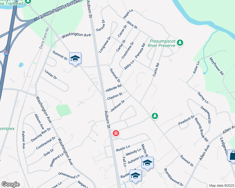 map of restaurants, bars, coffee shops, grocery stores, and more near 45 Hillside Road in Portland