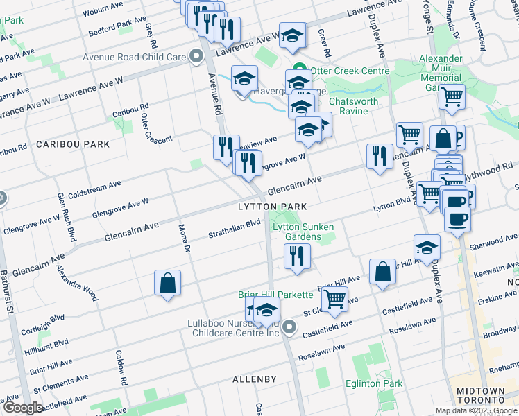 map of restaurants, bars, coffee shops, grocery stores, and more near in Toronto