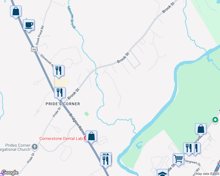 map of restaurants, bars, coffee shops, grocery stores, and more near 171-179 Brook Street in Westbrook