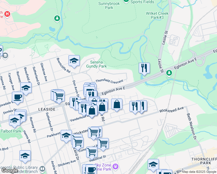 map of restaurants, bars, coffee shops, grocery stores, and more near in Toronto