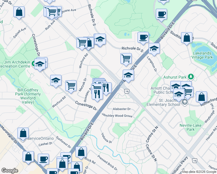 map of restaurants, bars, coffee shops, grocery stores, and more near 22 Beisel Court in Brampton