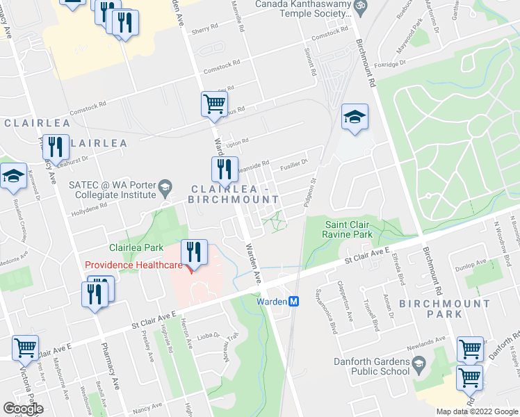 map of restaurants, bars, coffee shops, grocery stores, and more near 51 Mendelssohn Street in Toronto