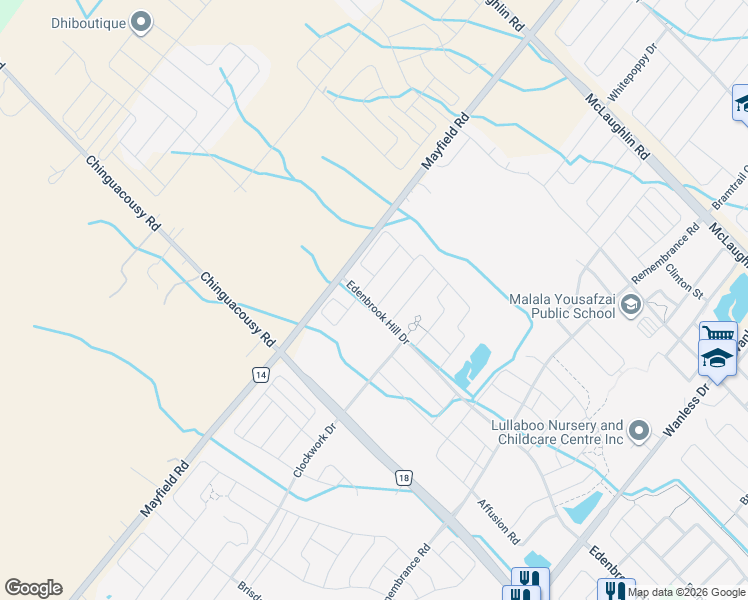 map of restaurants, bars, coffee shops, grocery stores, and more near 567 Edenbrook Hill Drive in Brampton
