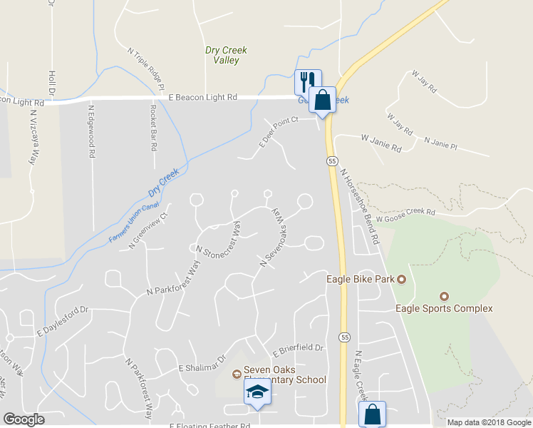 map of restaurants, bars, coffee shops, grocery stores, and more near 2323 North Sevenoaks Way in Eagle