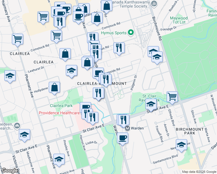 map of restaurants, bars, coffee shops, grocery stores, and more near in Toronto