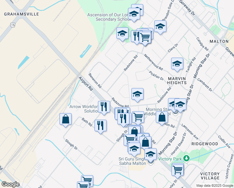 map of restaurants, bars, coffee shops, grocery stores, and more near 7562 Chinook Drive in Mississauga