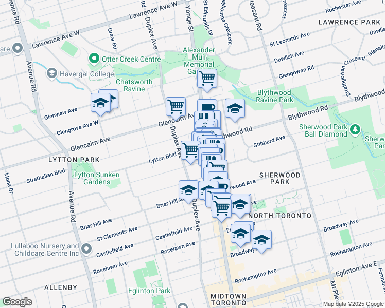 map of restaurants, bars, coffee shops, grocery stores, and more near in Toronto