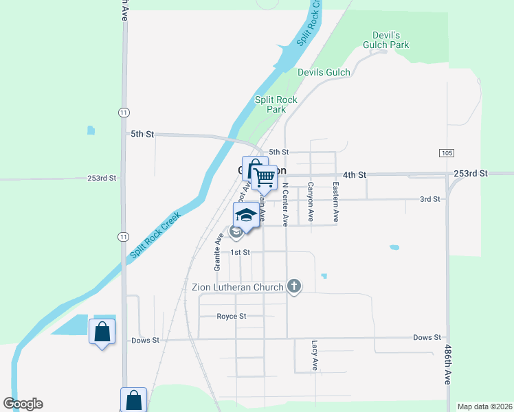 map of restaurants, bars, coffee shops, grocery stores, and more near 529 North Main Avenue in Garretson