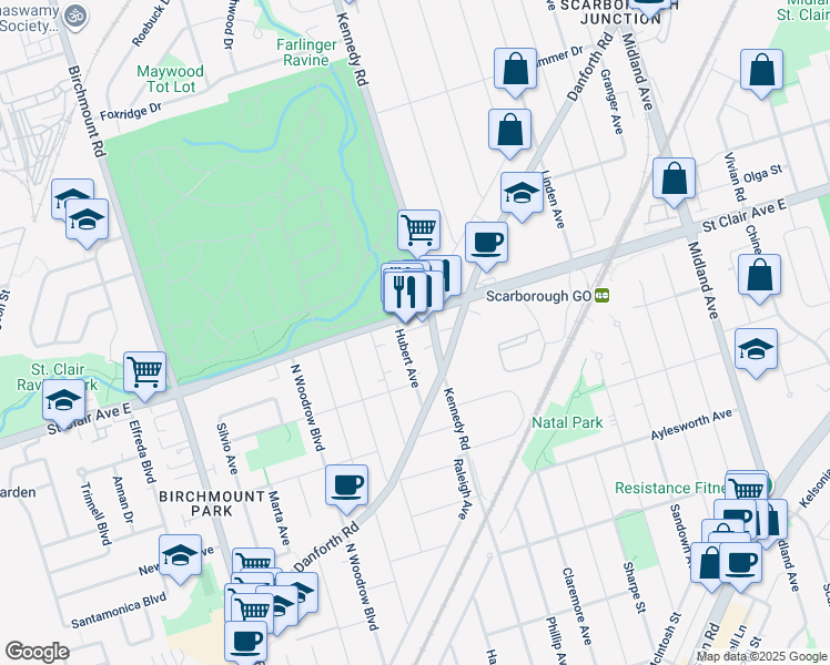 map of restaurants, bars, coffee shops, grocery stores, and more near in Toronto
