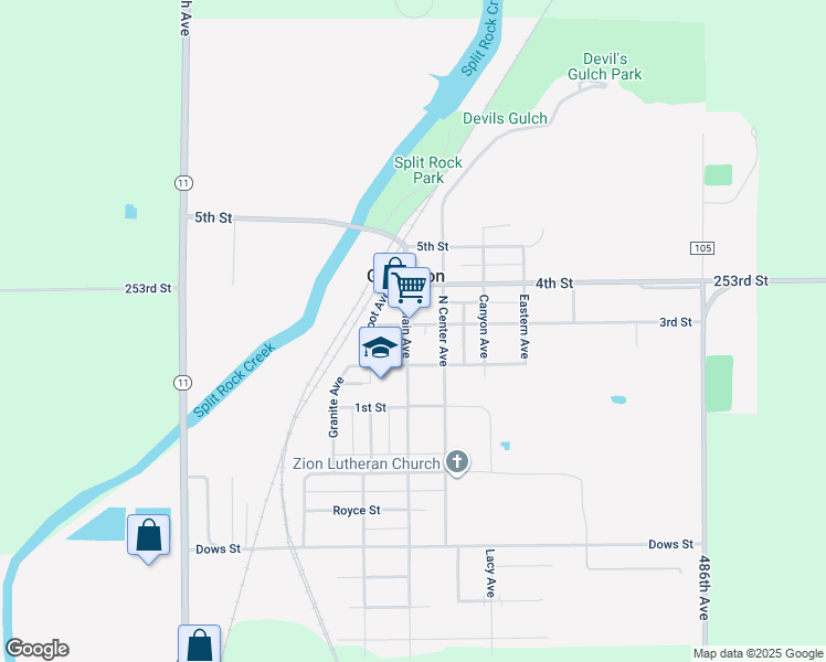 map of restaurants, bars, coffee shops, grocery stores, and more near 528 North Main Avenue in Garretson