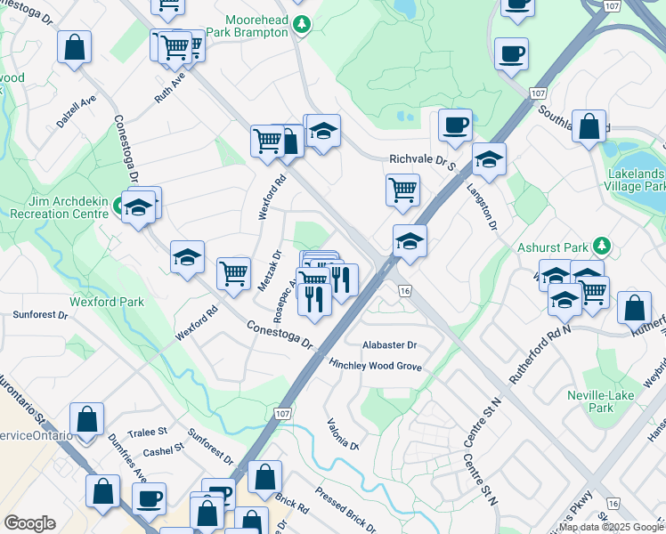 map of restaurants, bars, coffee shops, grocery stores, and more near 22 Beisel Court in Brampton