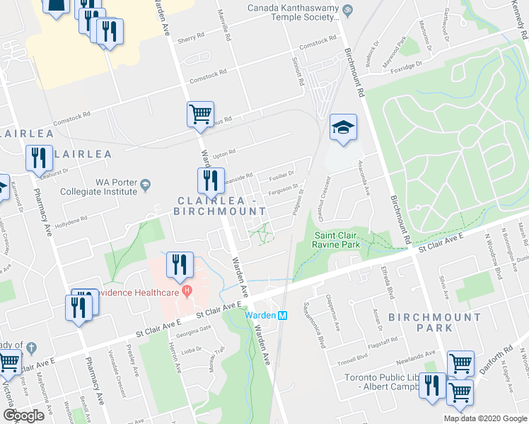 map of restaurants, bars, coffee shops, grocery stores, and more near 58 Howe Avenue in Toronto