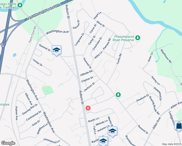 map of restaurants, bars, coffee shops, grocery stores, and more near 45 Hillside Road in Portland