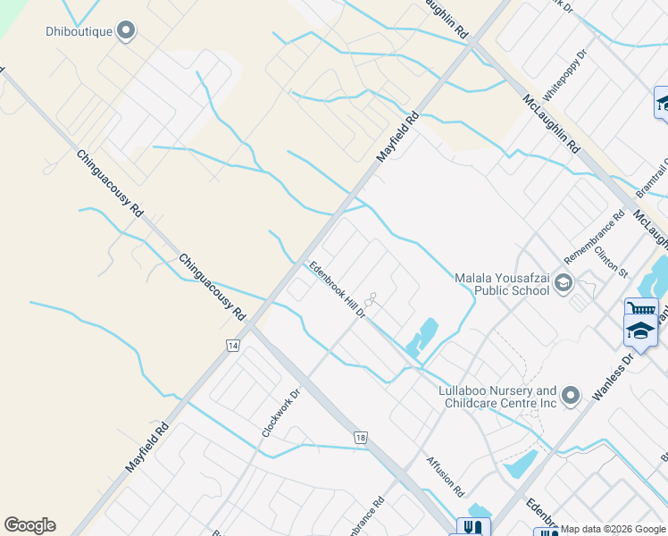 map of restaurants, bars, coffee shops, grocery stores, and more near 7 Troyer Street in Brampton