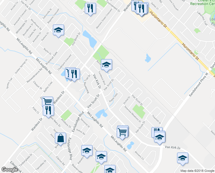map of restaurants, bars, coffee shops, grocery stores, and more near 234 Van Scott Drive in Brampton